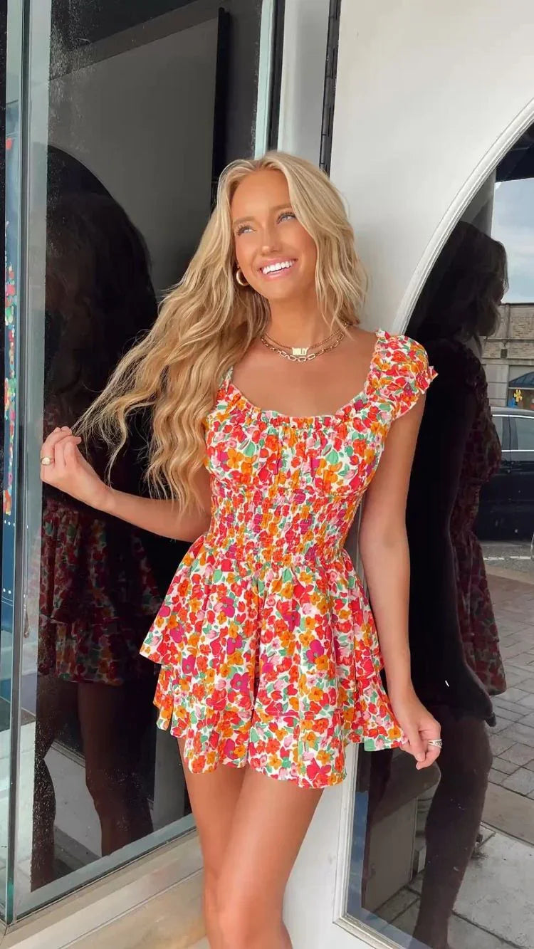 Damen-Mode: Bedrucktes Kurzarm-Kleid für den Homecoming Y2754