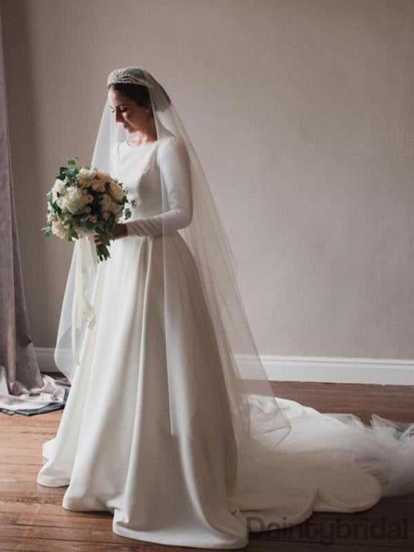 U-Ausschnitt Satin A-Linie Rückenfrei Brautkleider,DB10264