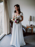 Vintage Chiffon Lace Up Back Long Wedding Dresses.DB10639