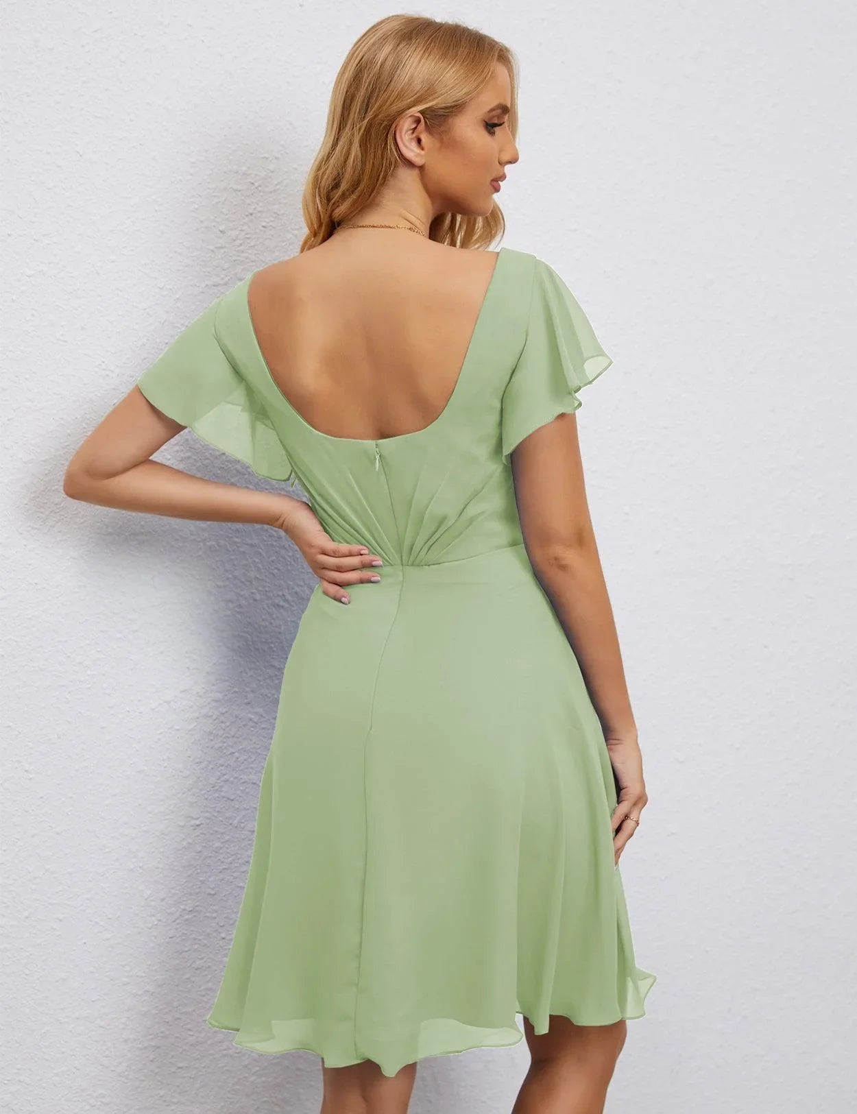 Vestido de Regreso a Casa con Espalda en U de Numbersea Vestido Formal para el Baile de Graduación Largo hasta la Rodilla Mangas Cortas Vestido para Fiesta de Cóctel 28077