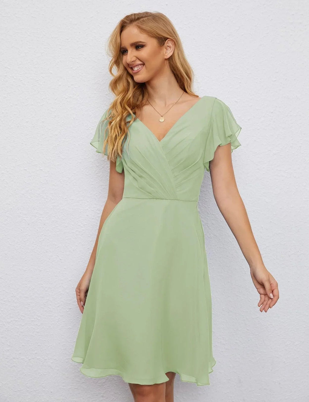 Vestido de Regreso a Casa con Espalda en U de Numbersea Vestido Formal para el Baile de Graduación Largo hasta la Rodilla Mangas Cortas Vestido para Fiesta de Cóctel 28077