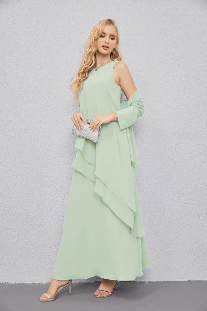 Vestidos para a mãe da noiva com frente aberta, cardigan leve, vestido formal para baile de finalistas 28081 