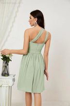 Vestido de dama de honor corto de chiffon de un hombro Numbersea para mujer Vestidos formales para fiesta y regreso a casa 2804