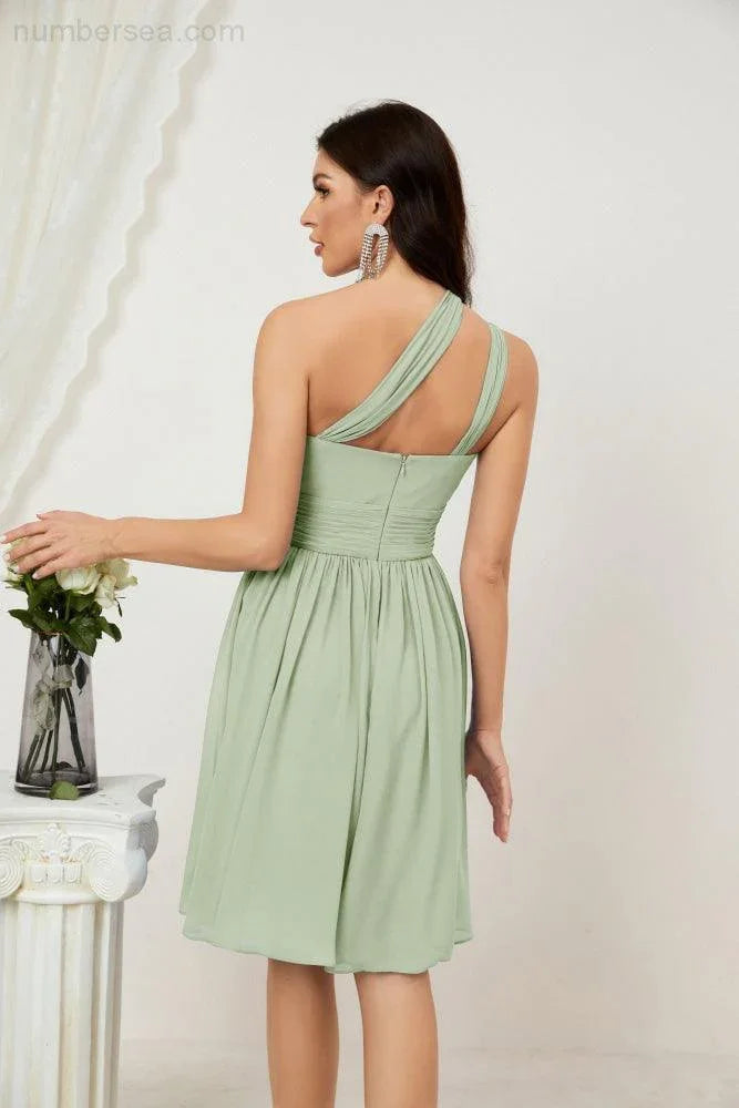 Vestido de dama de honor corto de chiffon de un hombro Numbersea para mujer Vestidos formales para fiesta y regreso a casa 2804