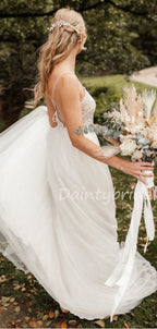 Neue Ankunft V-Ausschnitt Spitze Tüll A-Linie Lange Brautkleider.DB10475