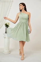 Vestido de dama de honor corto de chiffon de un hombro Numbersea para mujer Vestidos formales para fiesta y regreso a casa 2804