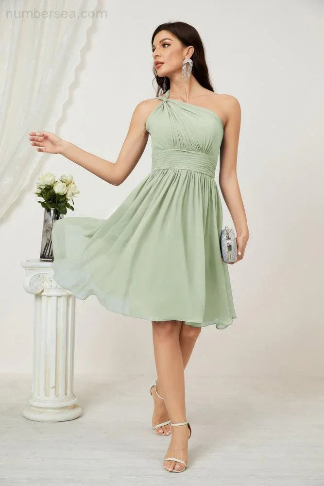 Vestido de dama de honor corto de chiffon de un hombro Numbersea para mujer Vestidos formales para fiesta y regreso a casa 2804