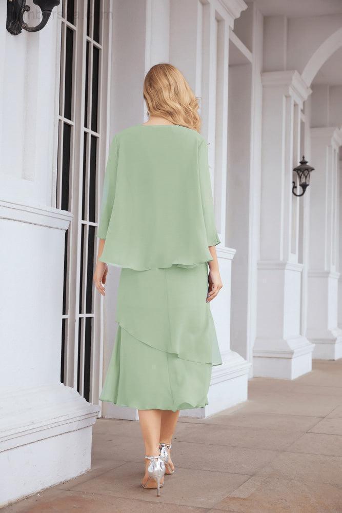 Vestido de festa formal para mãe da noiva, corte A, duas peças, Numbersea 28072 