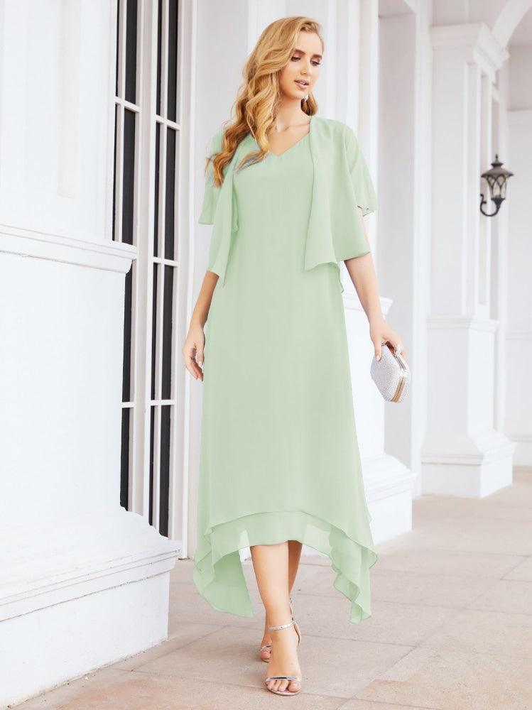 Vestido de festa formal para mãe da noiva, corte A, duas peças, Numbersea 28073 