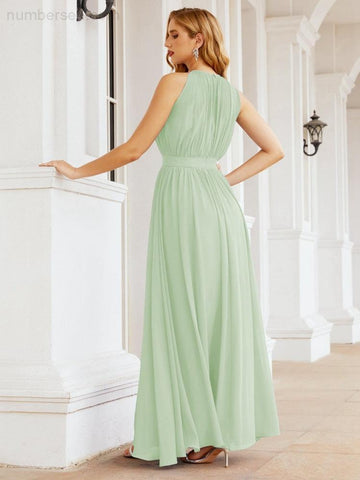 Numbersea Halter Bridesmaid Dress Empire Waist Formal Evening Prom Gown for Mother of The Bride 28030