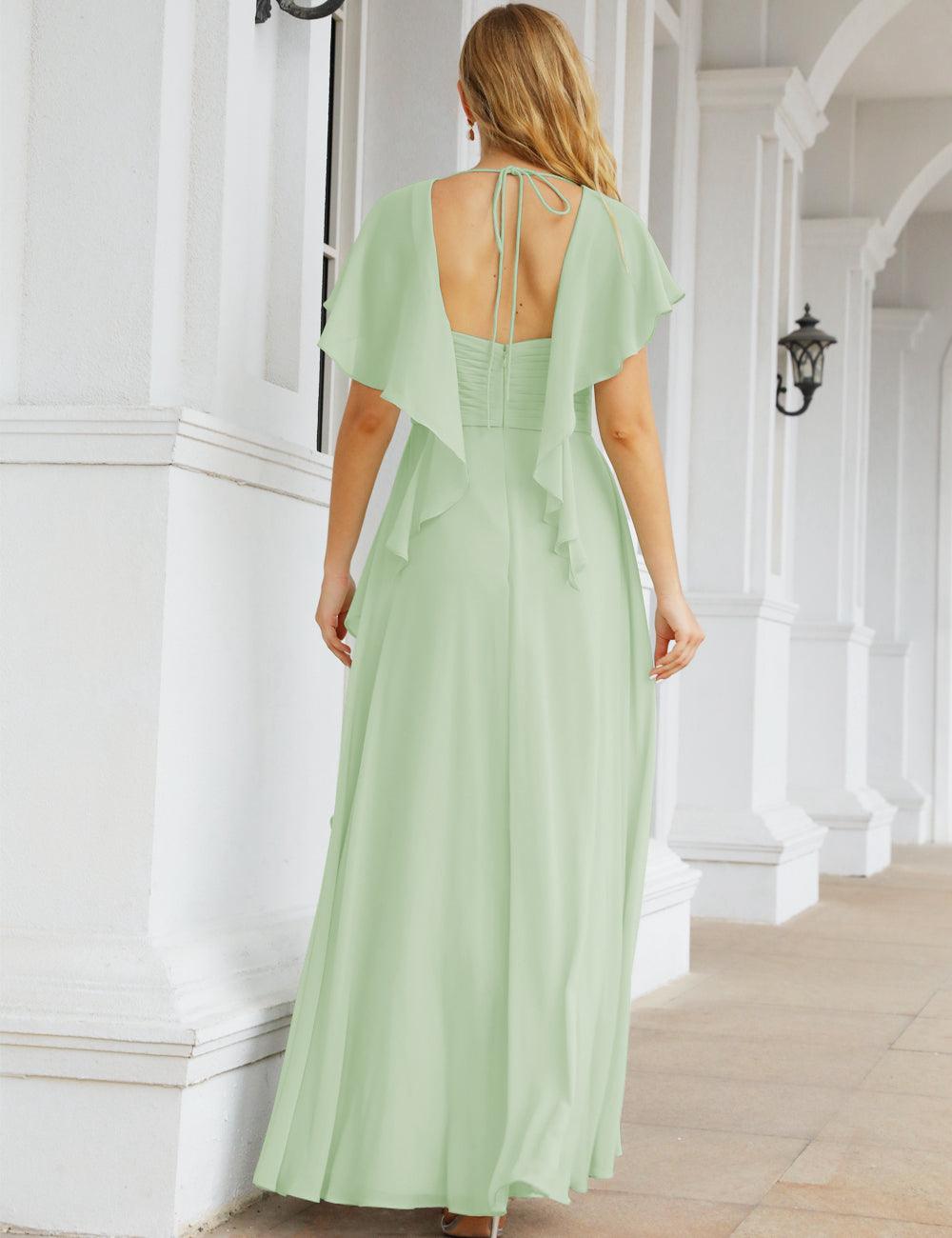 Numbersea Chiffon Bridesmaid Dresses Long Formal Evening Prom Mother of The Bride Dress with Flutter Sleeve     SEA28040