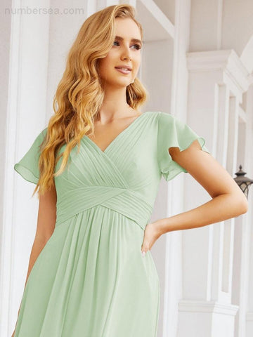Numbersea Formal Prom Gowns for Mother of The Bride Cap Sleeves Bridesmaid Dress 28047