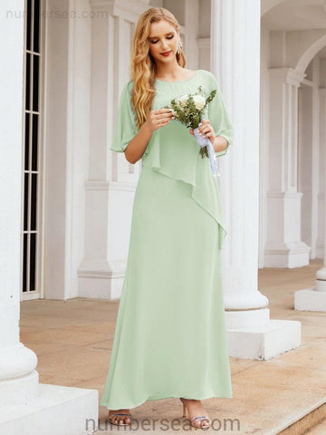 Numbersea Formal Party Gown Dress Long Mother of The Bride Dresses with Ruffle Cape 28026