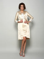 Etui-Linie Rechteckiger Ausschnitt Applikationen Kurze Ärmel Kurz Satin Brautmutterkleider