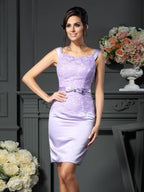 Vestidos curtos de cetim para mãe da noiva, com decote em V e sem mangas, com corte direito/coluna e laço