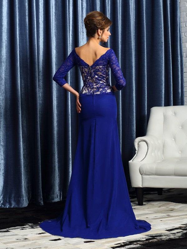 Vestidos compridos de chiffon para mãe da noiva, com decote em V e mangas 3/4, decote em V e decote em V