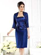 Etui-Linie/Säule Trägerlos Perlen verziert Ärmellos Kurz Taft Brautmutterkleider