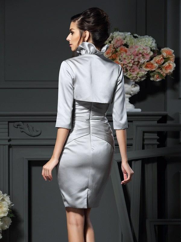 Vestidos curtos de cetim para mãe da noiva, corte em forma de coração, sem mangas e com missangas