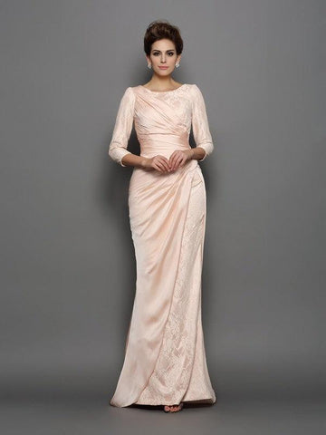 Trompete/Meerjungfrau-Linie Bateau-Ausschnitt Spitze 3/4 Ärmel Lang Satin Chiffon Kleider für die Brautmutter