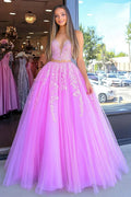 Fuchsia Princess 2 Częściowa Suknia Balowa z Tiulu i Aplikacjami w Stylu Sweetheart