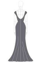 Dunkelgraues, langes, formelles Etuikleid mit V-Ausschnitt und Spitze