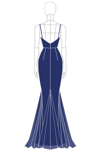 Glitzerndes, marineblaues, langes Meerjungfrauen-Ballkleid mit Spaghettiträgern