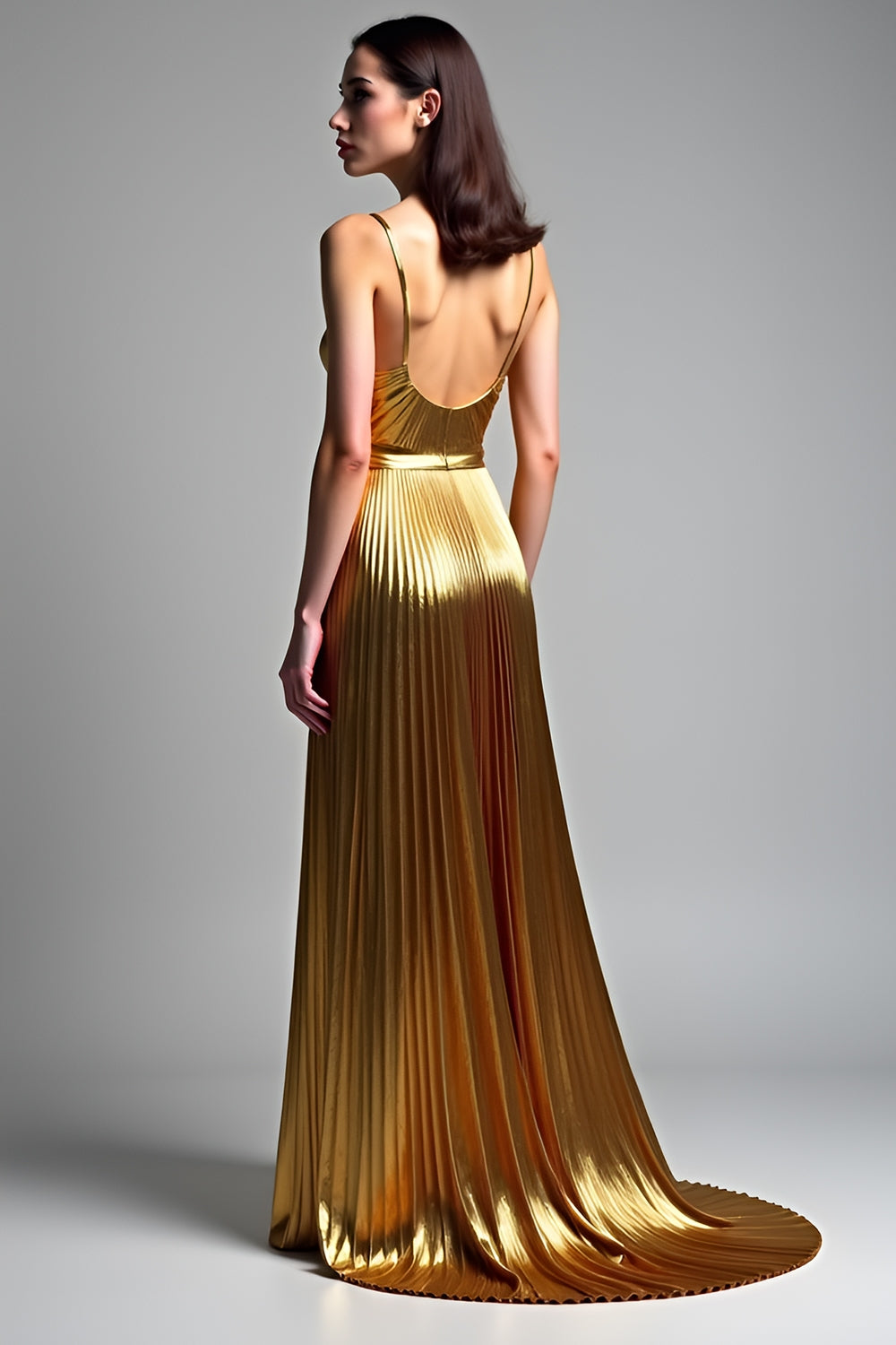 Langes Hochzeitsgastkleid in Metallic-Gold in A-Linie