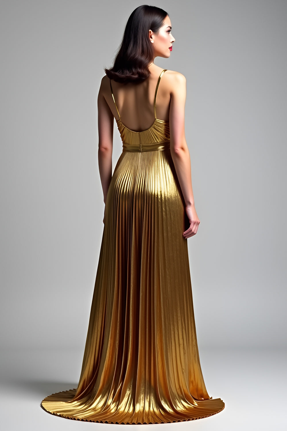 Langes Hochzeitsgastkleid in Metallic-Gold in A-Linie