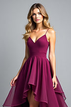 Tiered Asymmetrical Dark Purple A Line Formal Dress