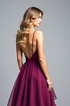 Tiered Asymmetrical Dark Purple A Line Formal Dress
