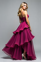 Tiered Asymmetrical Dark Purple V-Neck Formal Dress