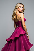 Tiered Asymmetrical Dark Purple V-Neck Formal Dress