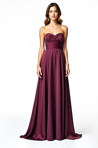 Sweetheart Long A Line Burgundy Ruched Formal Dress