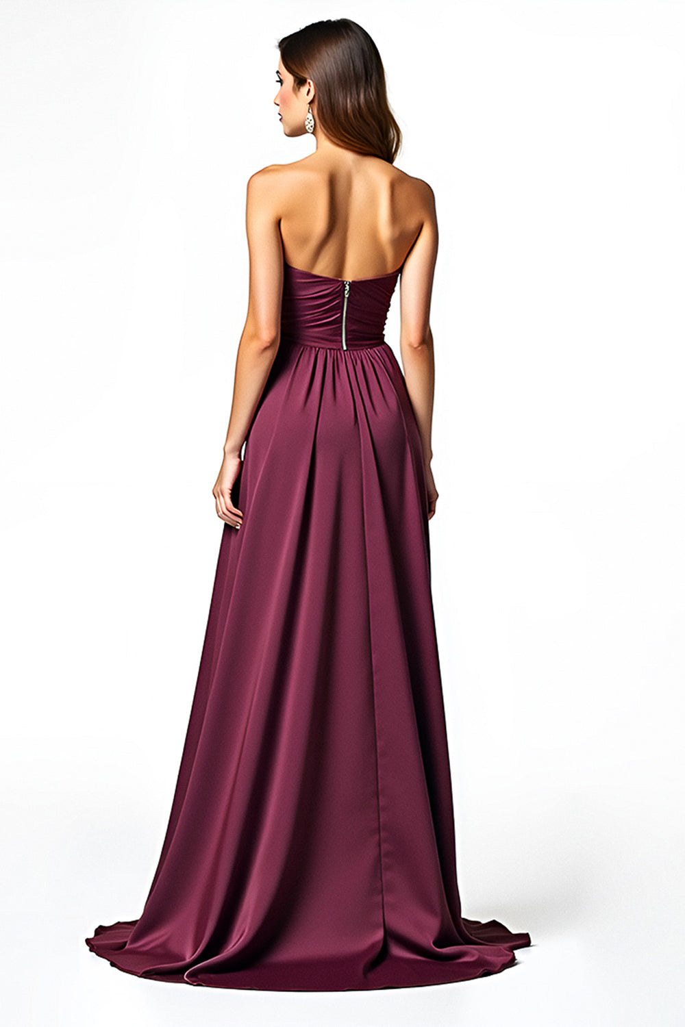 Sweetheart Long A Line Burgundy Ruched Formal Dress