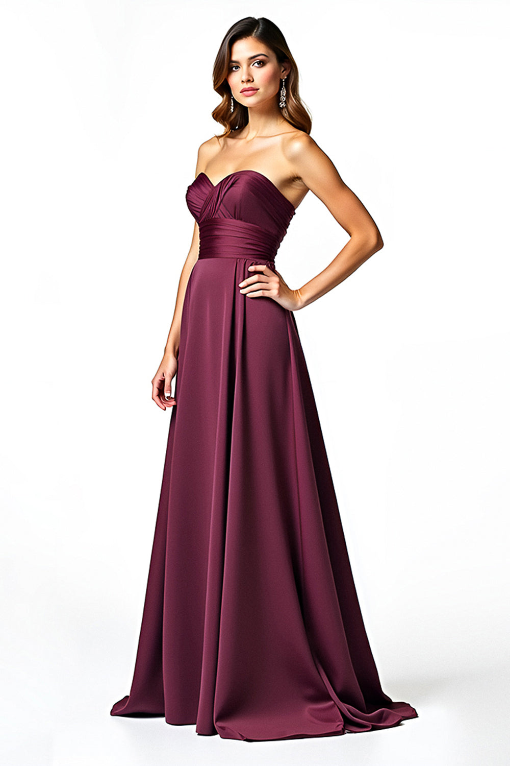 Sweetheart Long A Line Burgundy Ruched Formal Dress