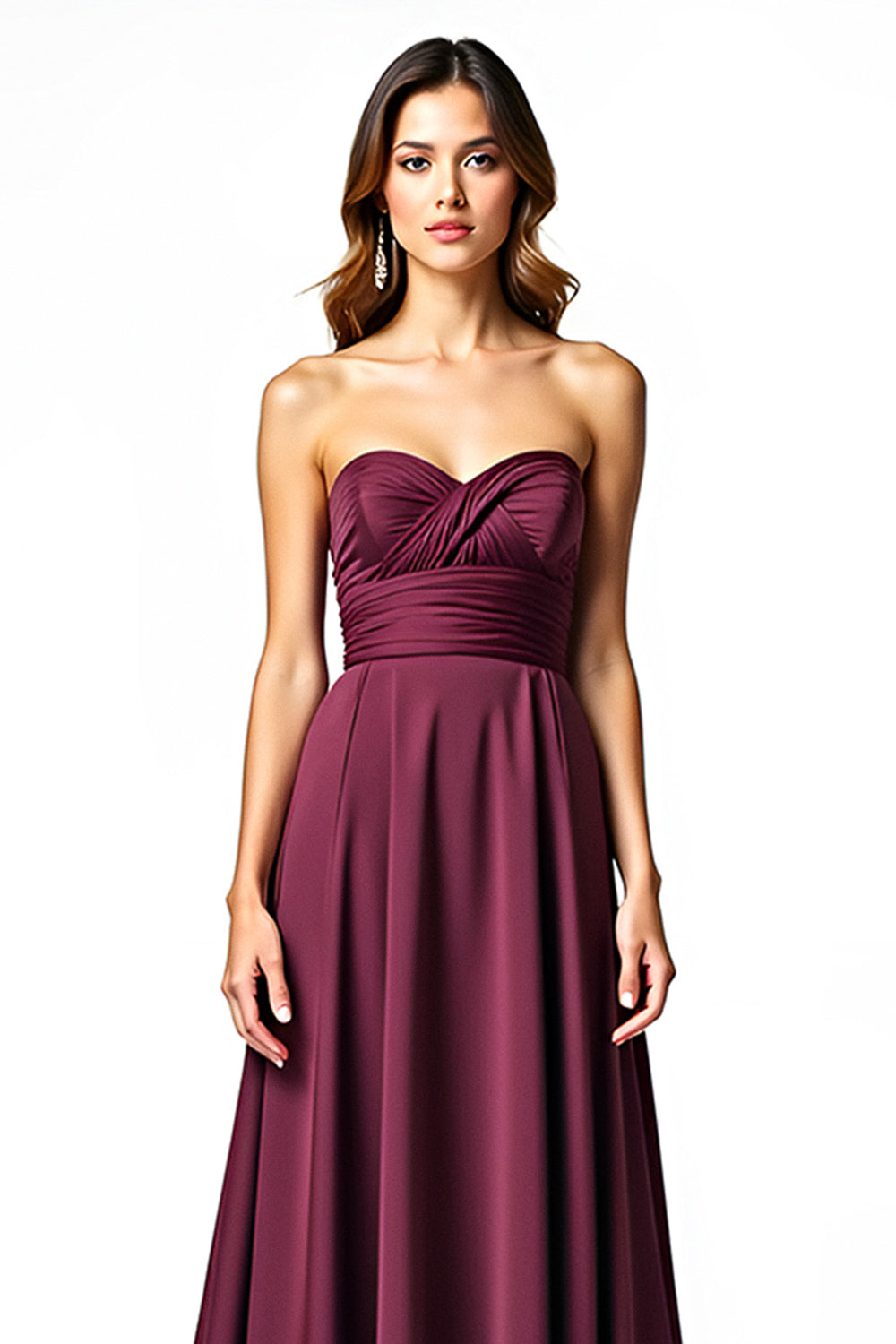 Sweetheart Long A Line Burgundy Ruched Formal Dress