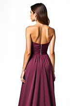 Sweetheart Long A Line Burgundy Ruched Formal Dress