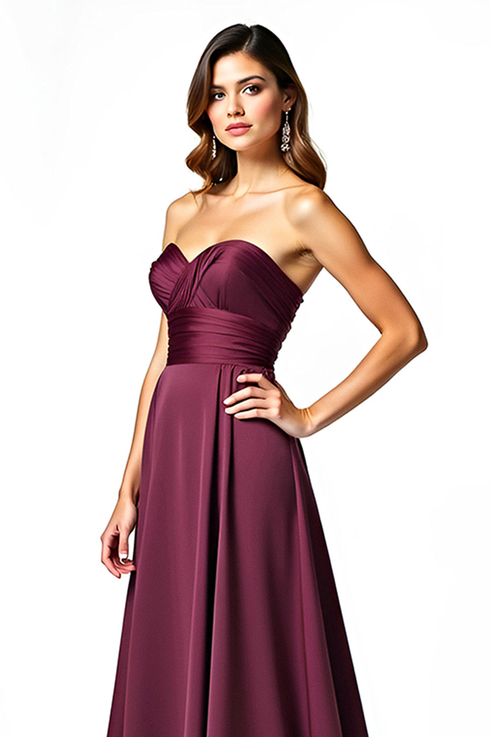 Sweetheart Long A Line Burgundy Ruched Formal Dress