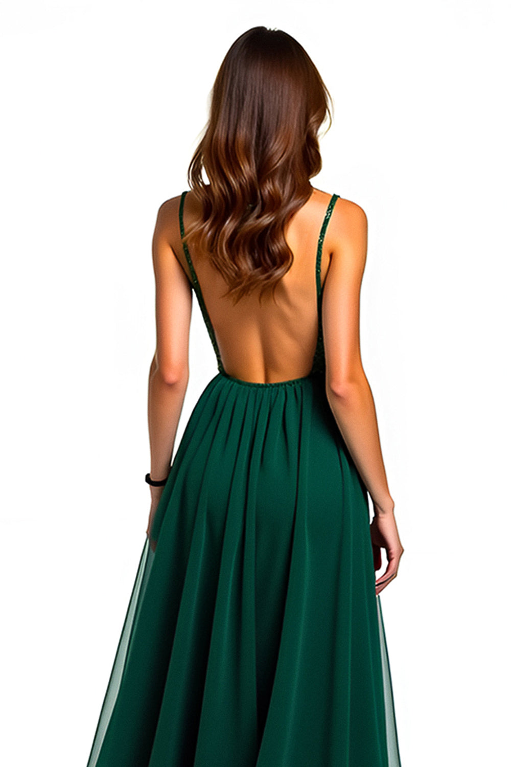 Long Beaded Dark Green Tulle Formal Dress with Slit