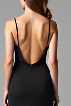 Sheath Black Deep V-Neck Long Black Tie Dress