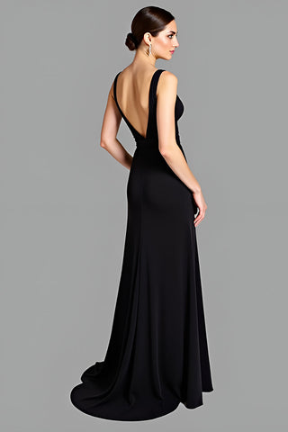 A-Linien-Kleid mit V-Ausschnitt, gerüschtem, langem schwarzen Bindekleid