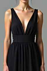 A Line Black Backless Knee-Length Black Tie Dress