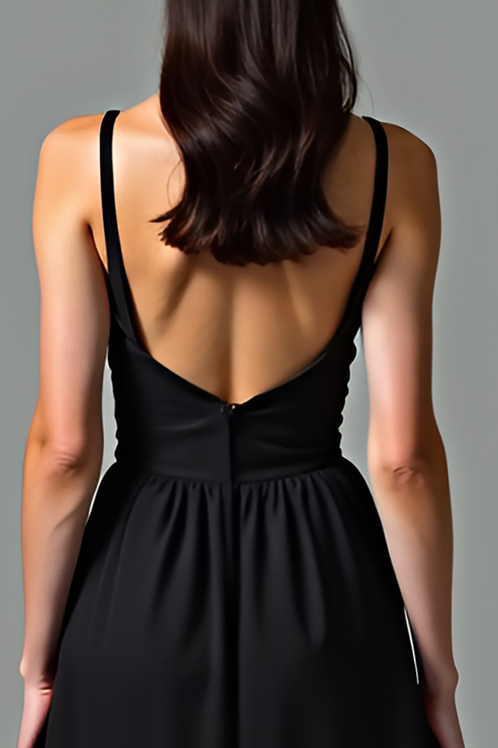 A Line Black Backless Knee-Length Black Tie Dress