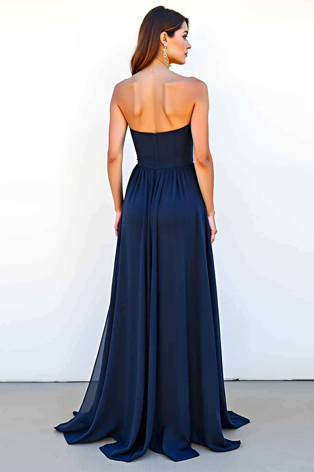 Sweetheart Navy A Line Ruched Long Wedding Guest Dress