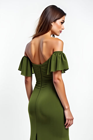Sheath Olive Backless Long Wedding Guest Dress