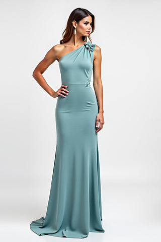 Blue Sheath Floral Long Wedding Guest Dress