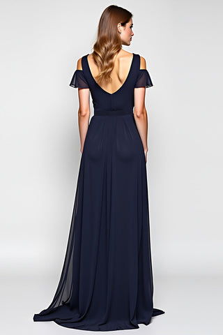 A-Linie, Marineblau, schulterfrei, langes Hochzeitsgastkleid