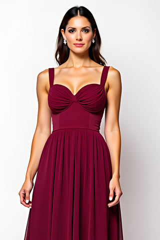 Burgundy Sweetheart Chiffon Long Wedding Guest Dress