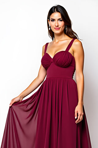 Burgundy Sweetheart Chiffon Long Wedding Guest Dress