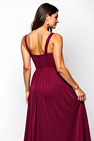 Burgundy Sweetheart Chiffon Long Wedding Guest Dress